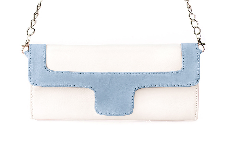 Off white and sky blue women's dress clutch, for weddings, ceremonies, cocktails and parties. Profile view - Florence KOOIJMAN